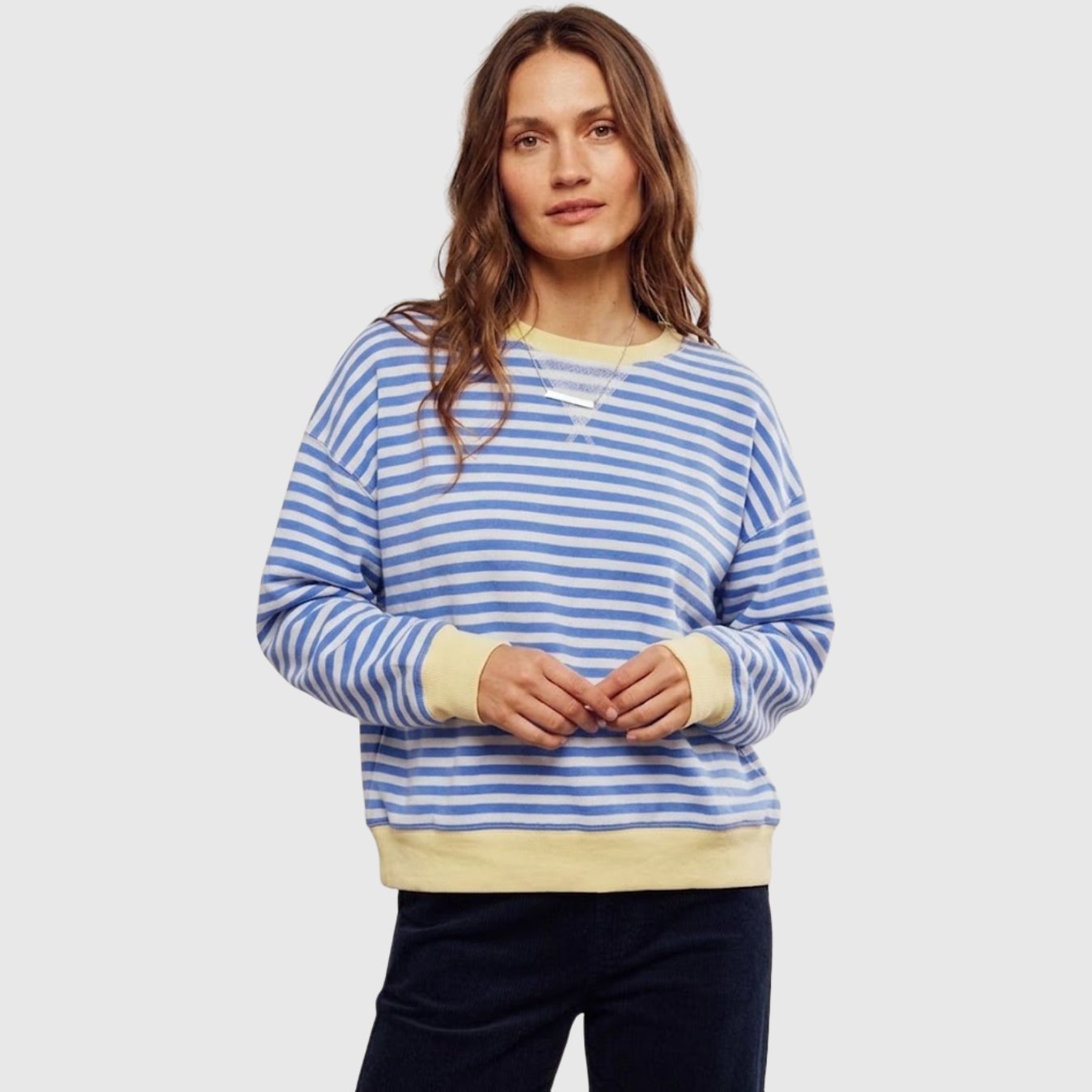 Sweat oversize femme rayé col rond manches longues coupe ample