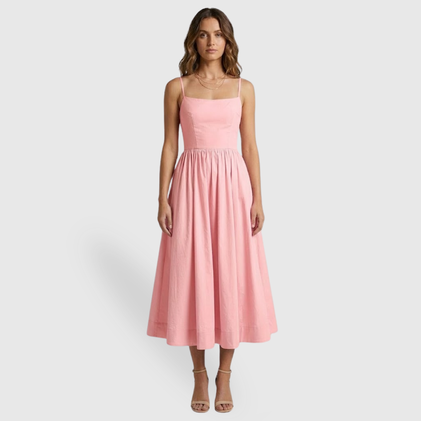Robe midi femme bretelles fines coupe cintrée taille marquée
