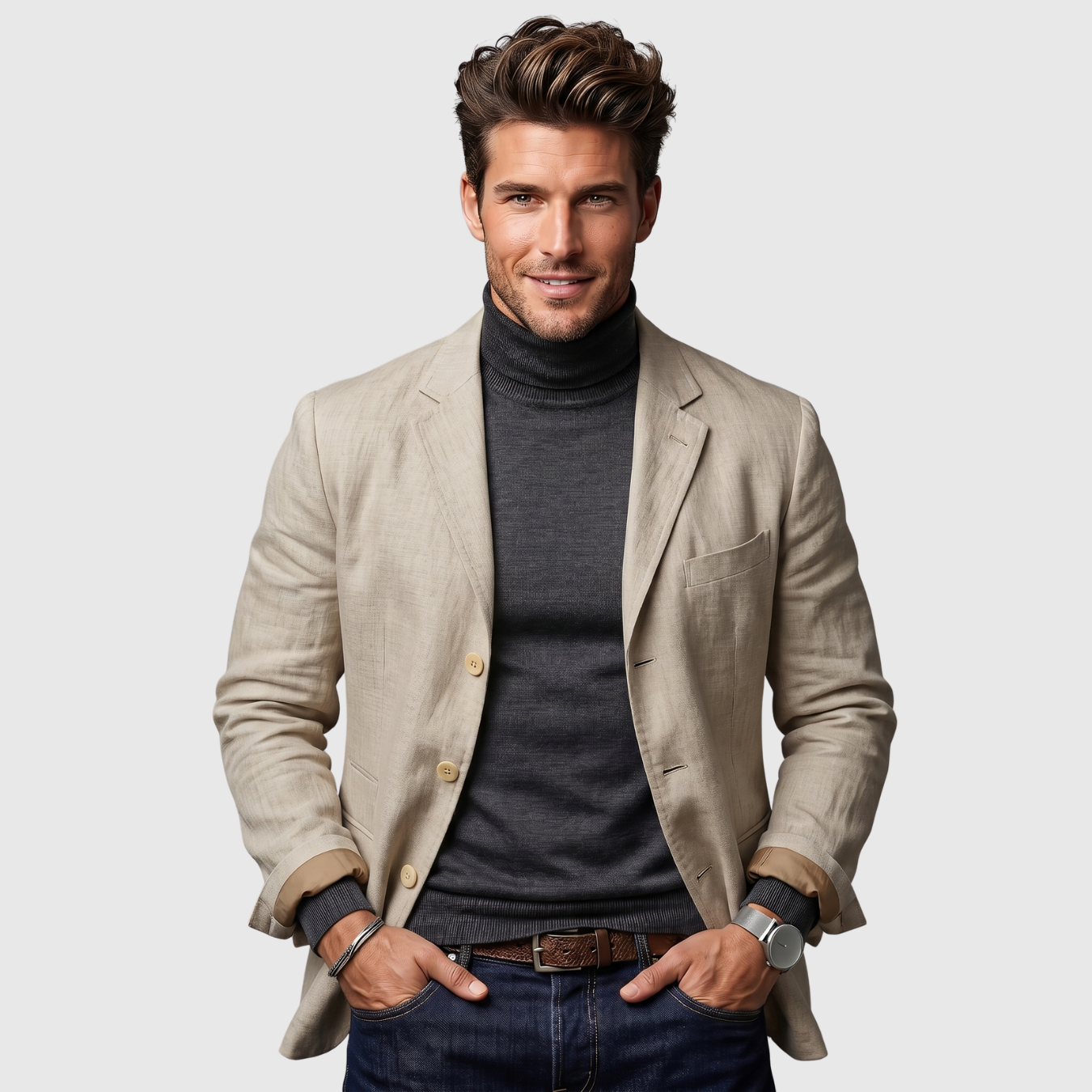 Veste homme en lin coupe décontractée fermeture boutonnée