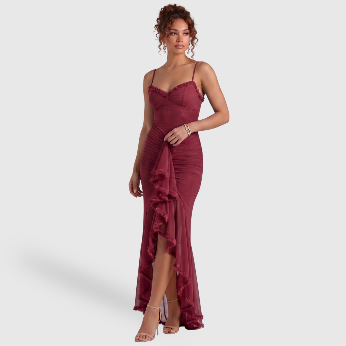 Robe longue femme fendue coupe fluide bretelles fines