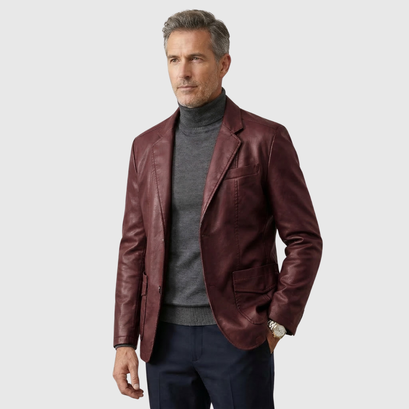 Blouson cuir homme zippé coupe ajustée col classique