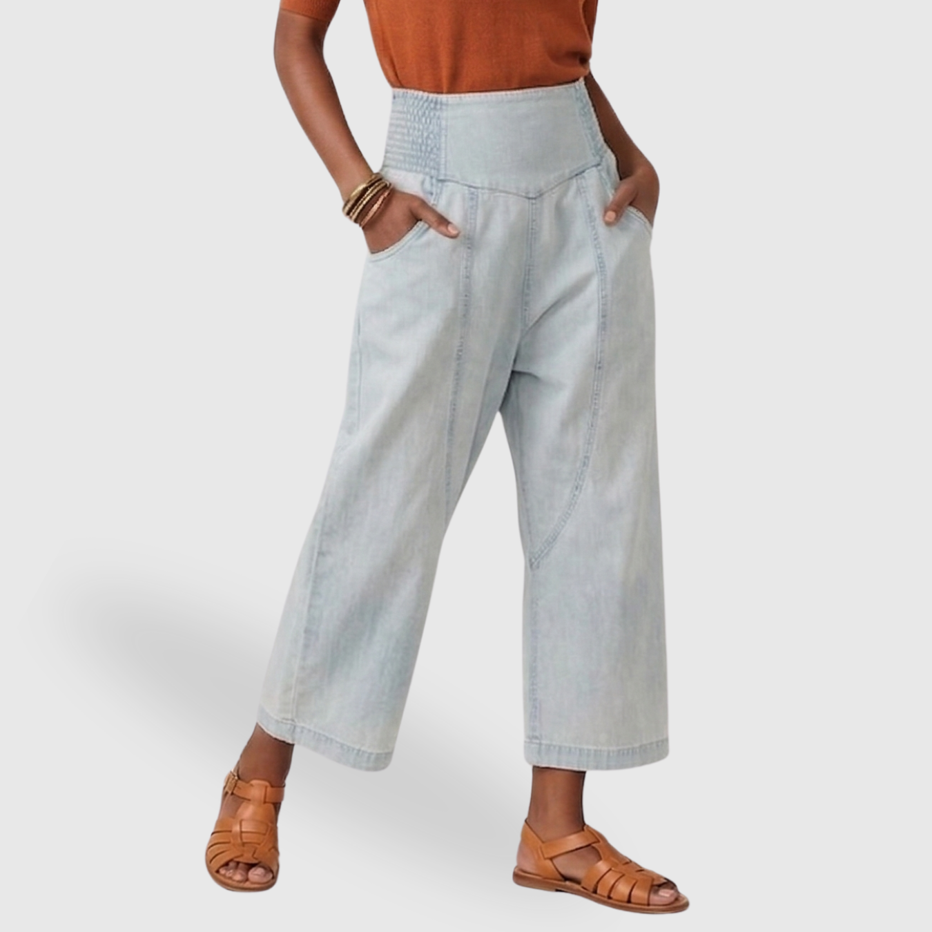 Pantalon large femme taille haute coupe ample jambe large tissu fluide