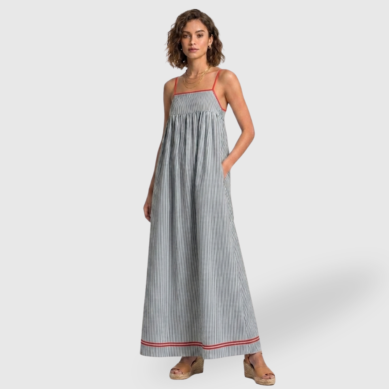 Robe longue femme à bretelles rayée coupe ample