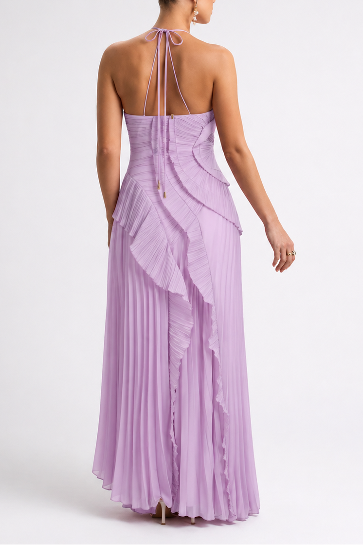 Robe Maxi Maternité Col Licou Plissée Baby Shower