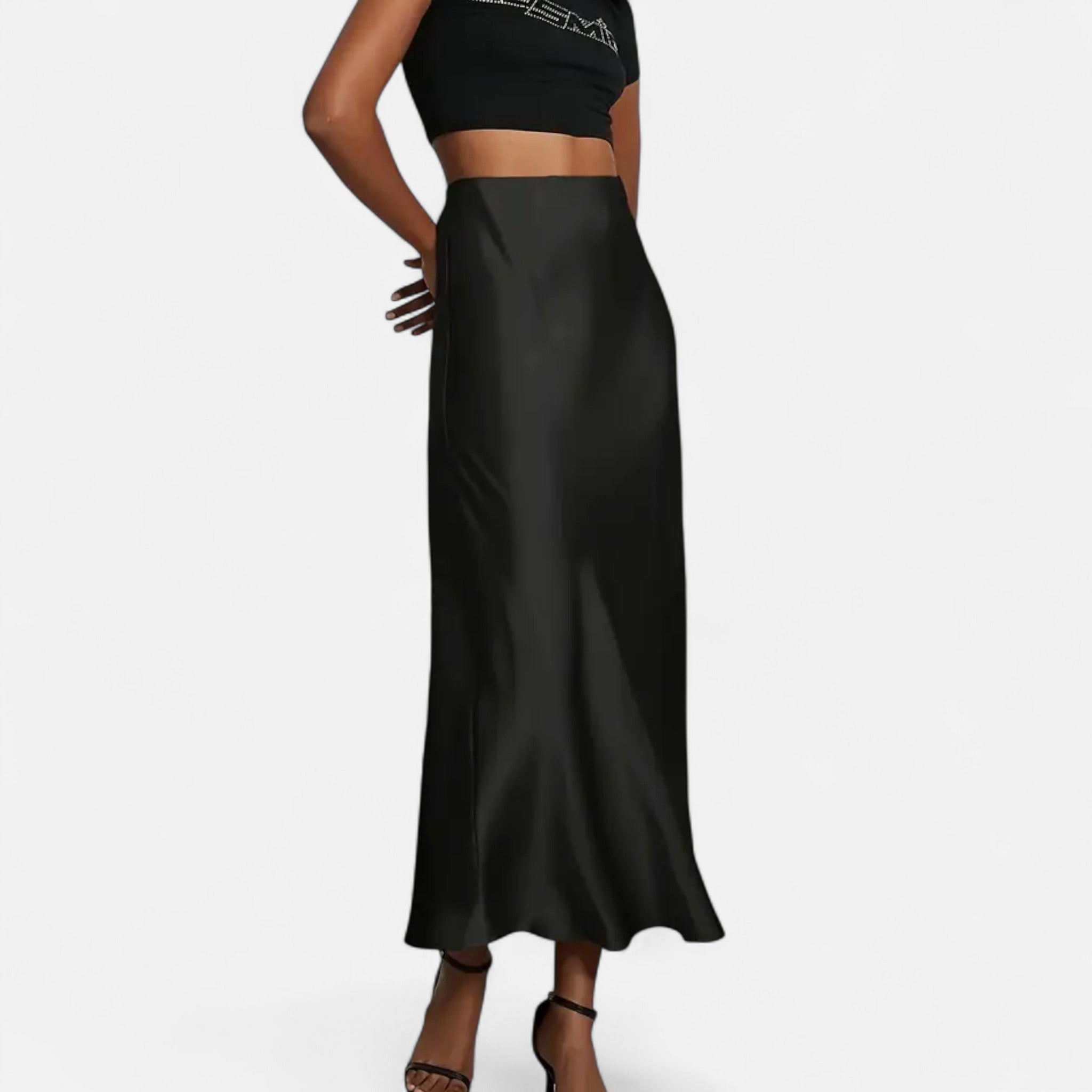 Jupe satin femme taille haute midi élégante