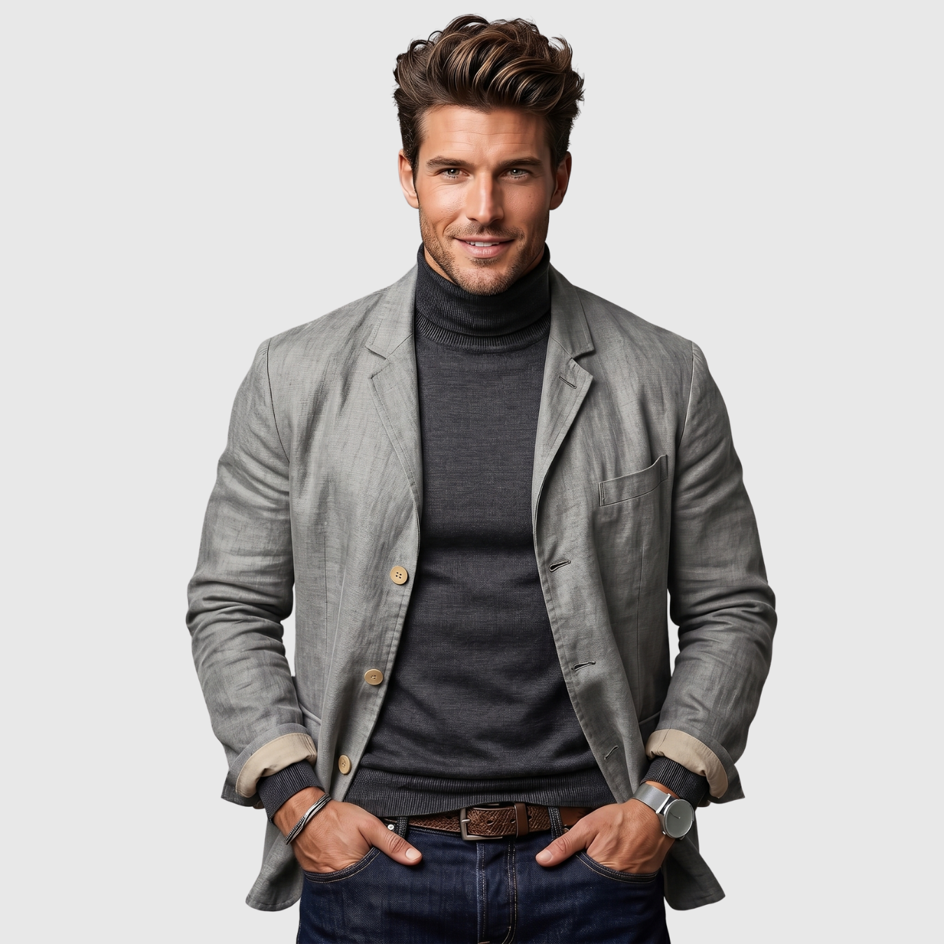 Veste homme en lin coupe décontractée fermeture boutonnée