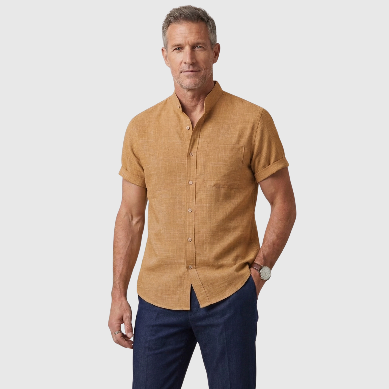 Chemise homme manches courtes coton col classique coupe décontractée