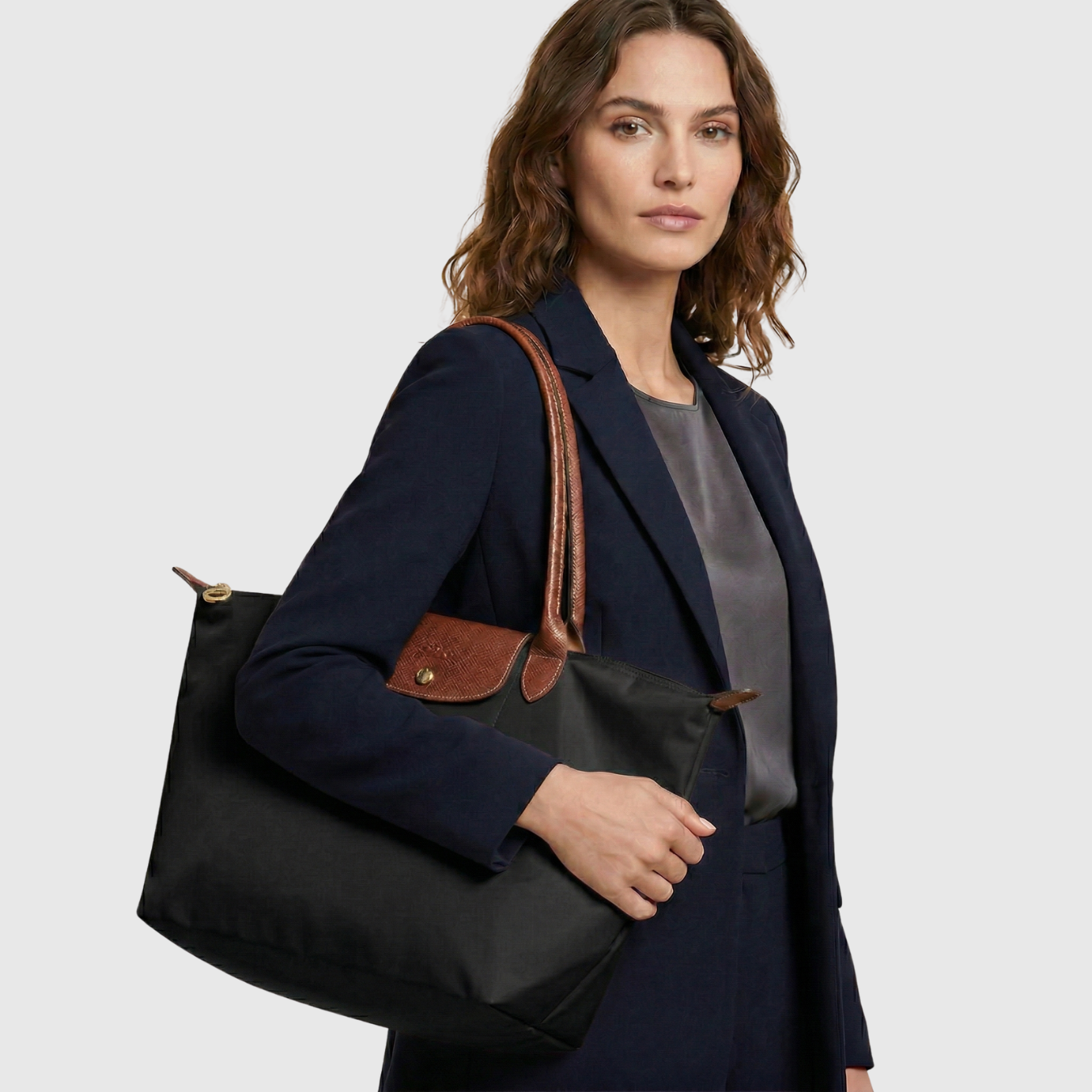 Sac cabas femme toile synthétique fermeture pression anses longues