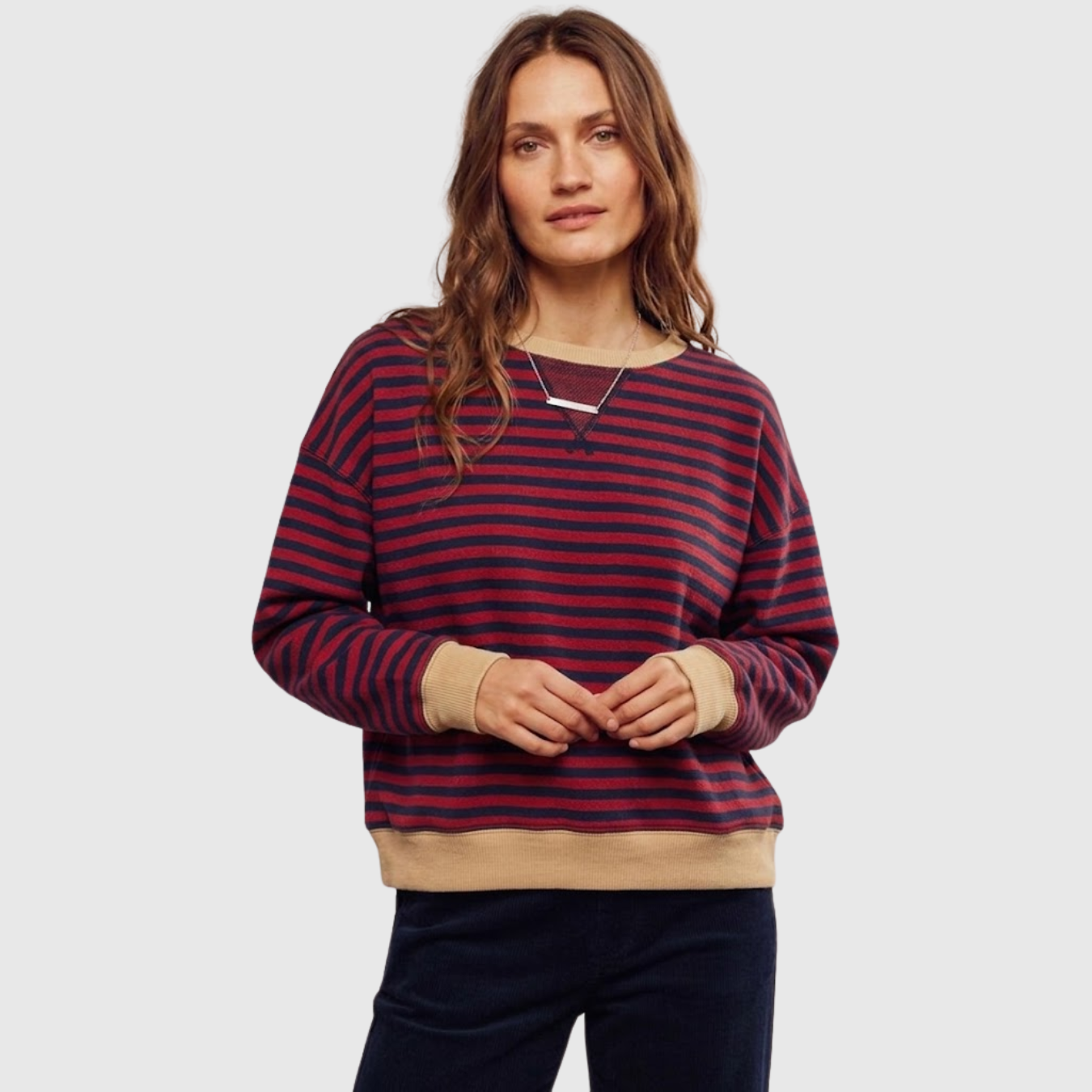 Sweat oversize femme rayé col rond manches longues coupe ample