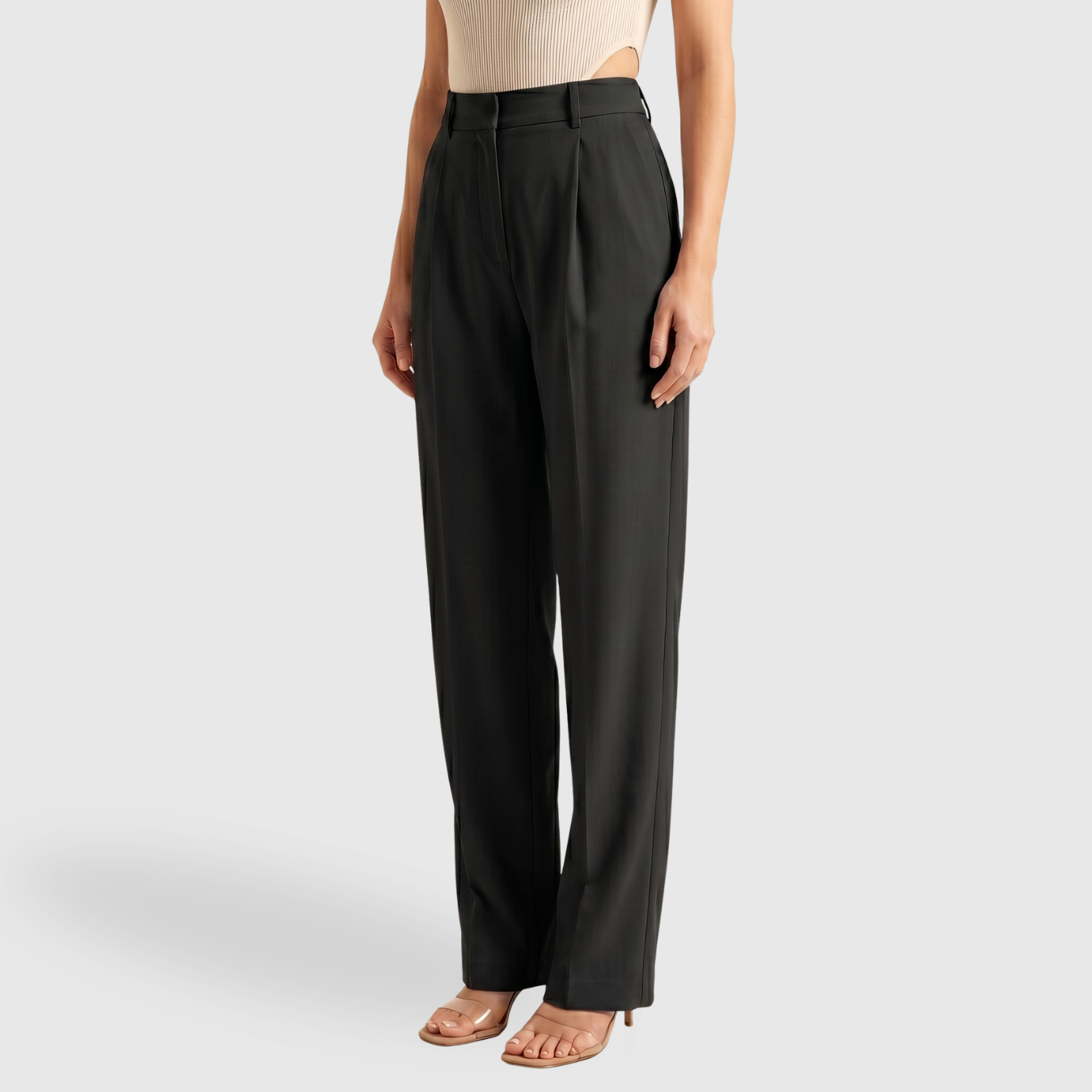 Pantalon femme large taille haute coupe droite élégant