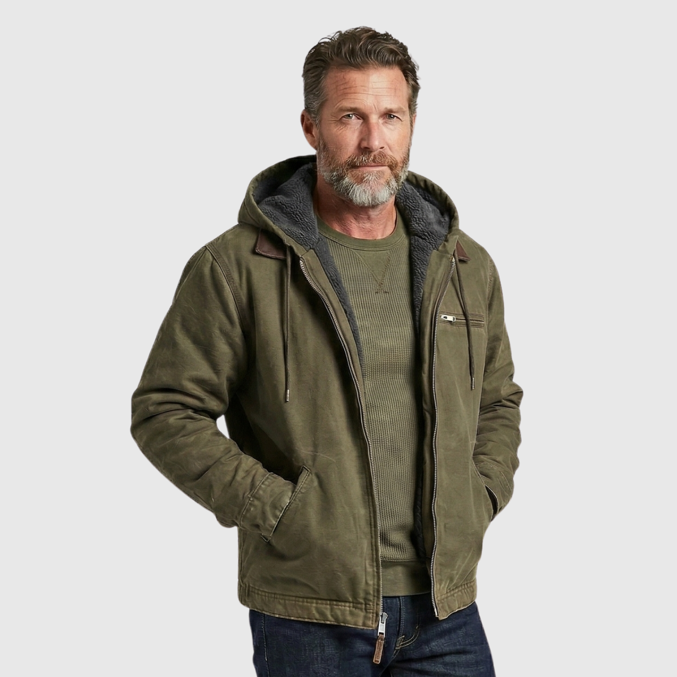 Veste polaire homme à capuche zippée manches longues coupe chaude