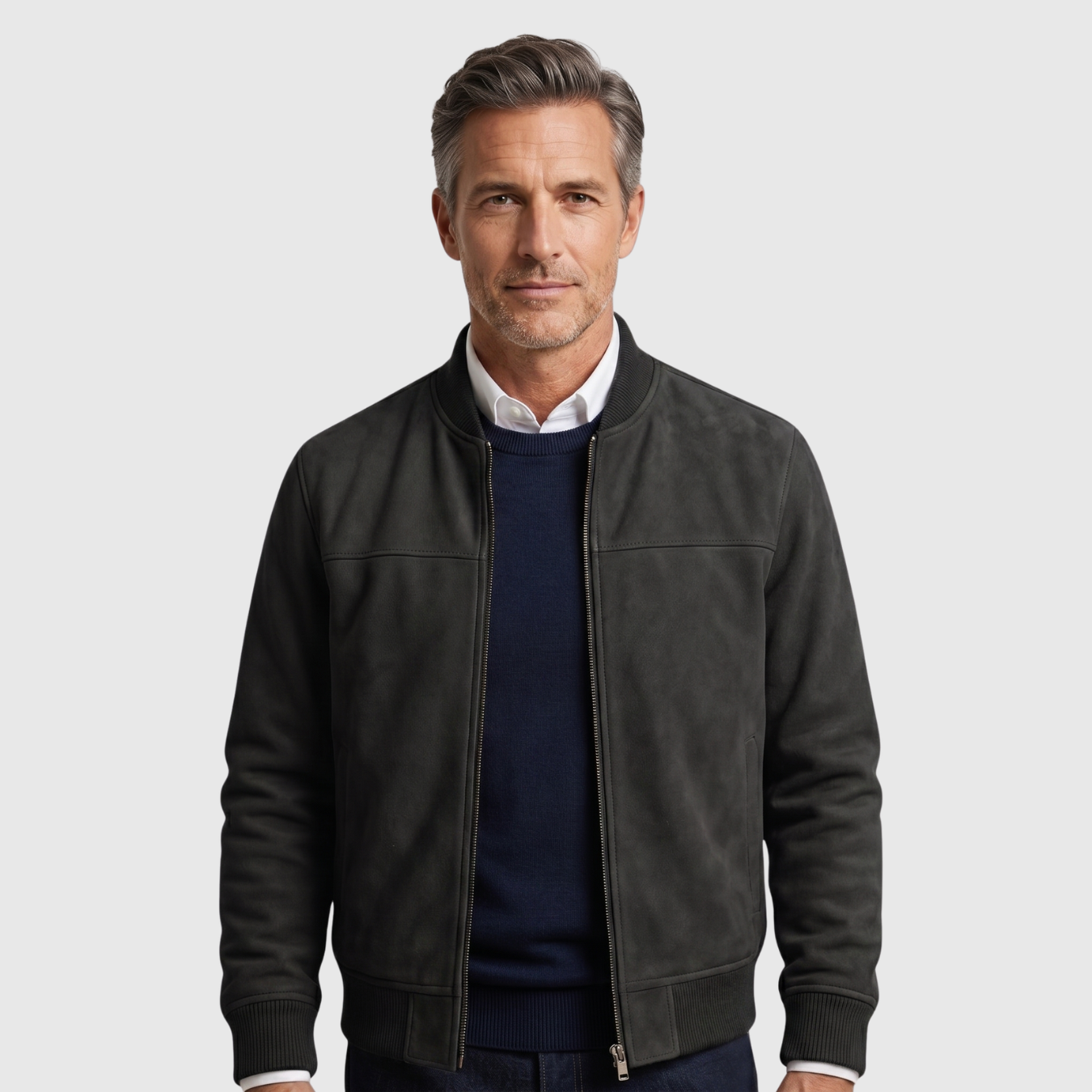 Blouson homme suédine fermeture zippée coupe ajustée