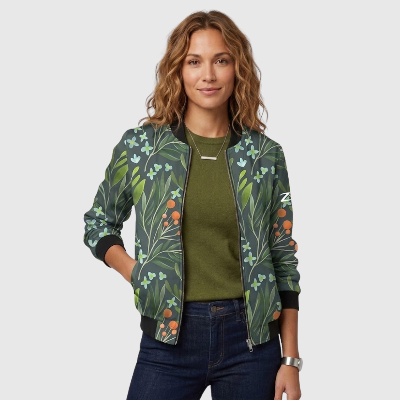 Blouson bomber femme imprimé floral fermeture zippée manches longues
