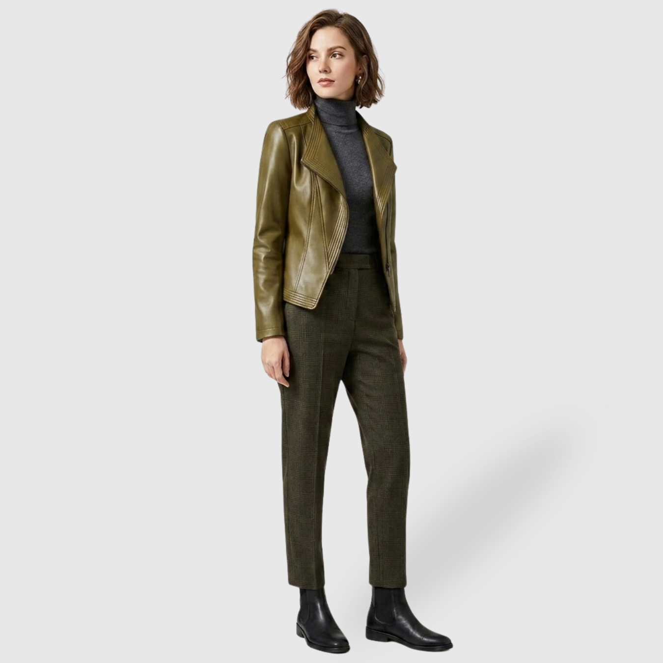Veste femme simili cuir fermeture zippée coupe ajustée col large