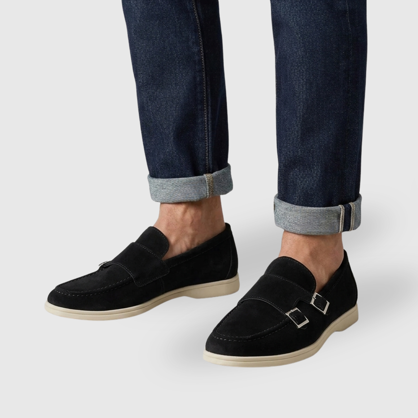 Mocassins homme monk strap en daim slip-on double boucle