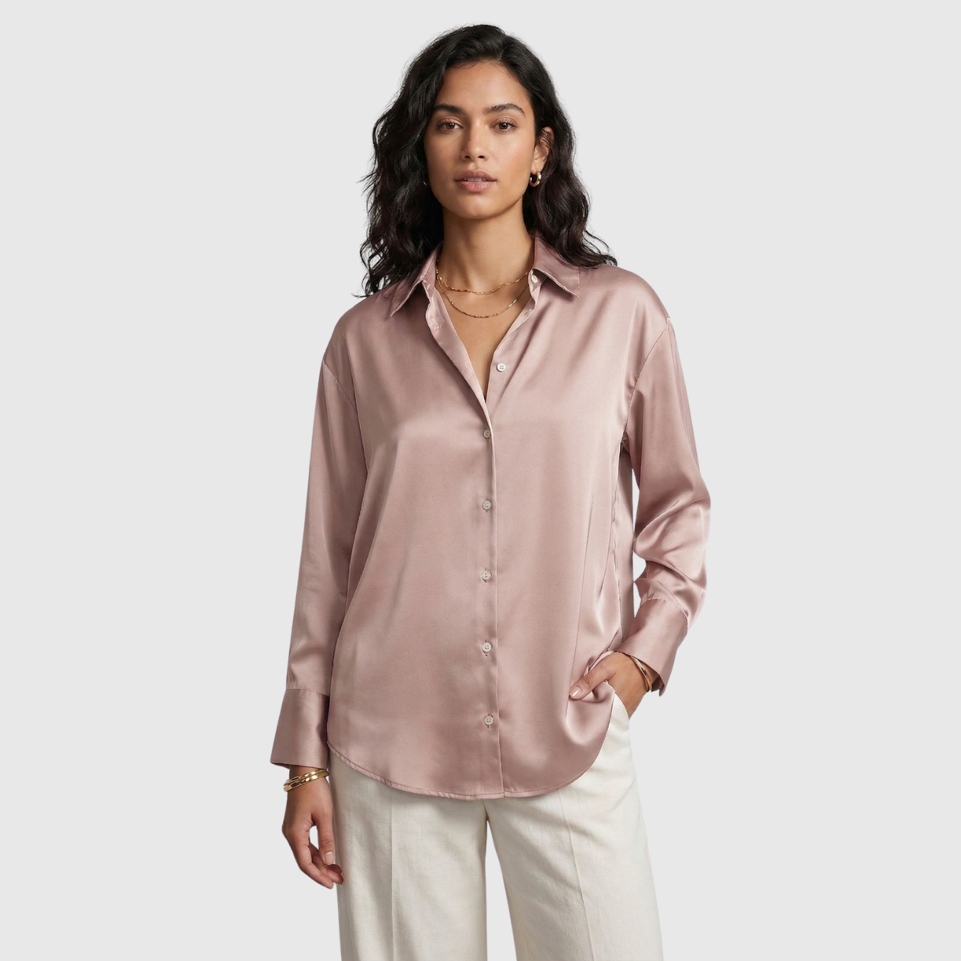 Chemise femme fluide manches longues col classique fermeture boutonnée