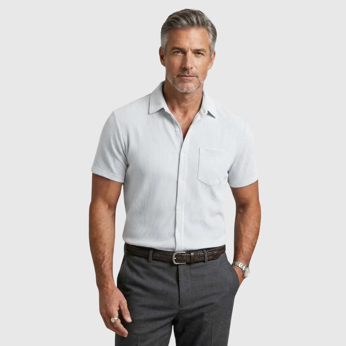 Chemise homme à rayures manches courtes col boutonné coupe décontractée été