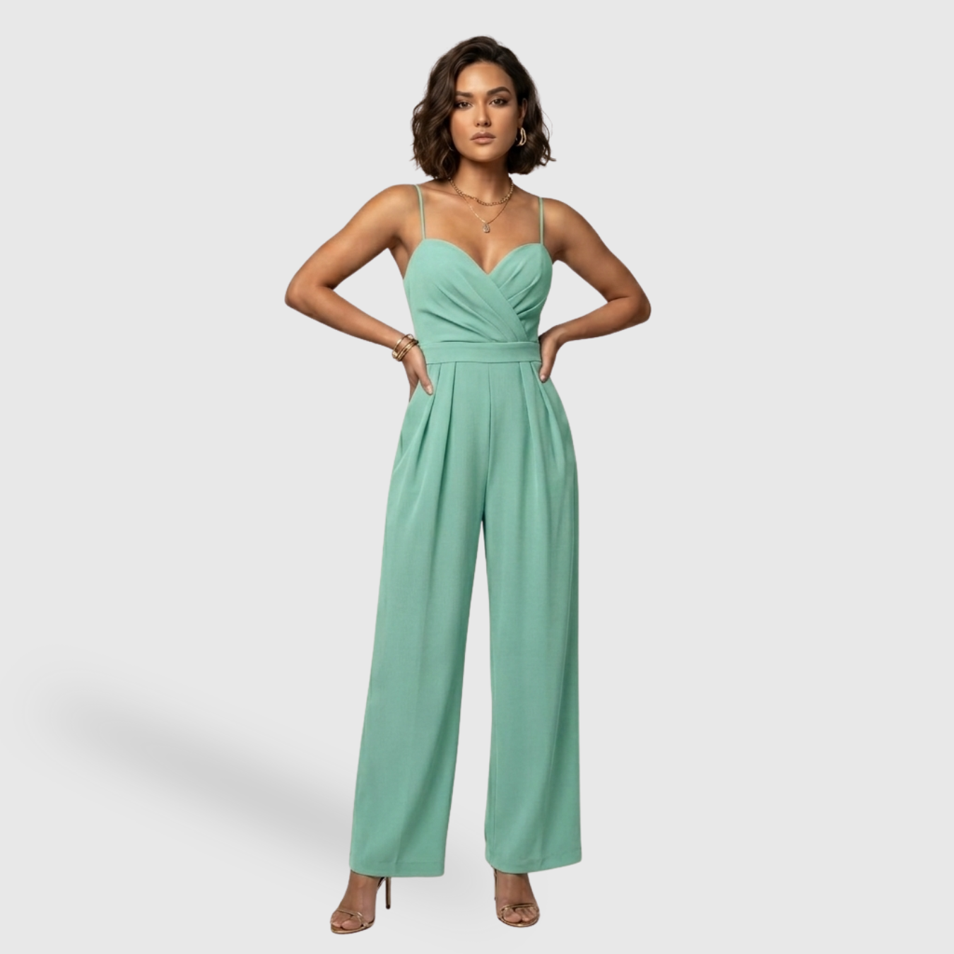 Combinaison femme pantalon large bretelles fines taille haute