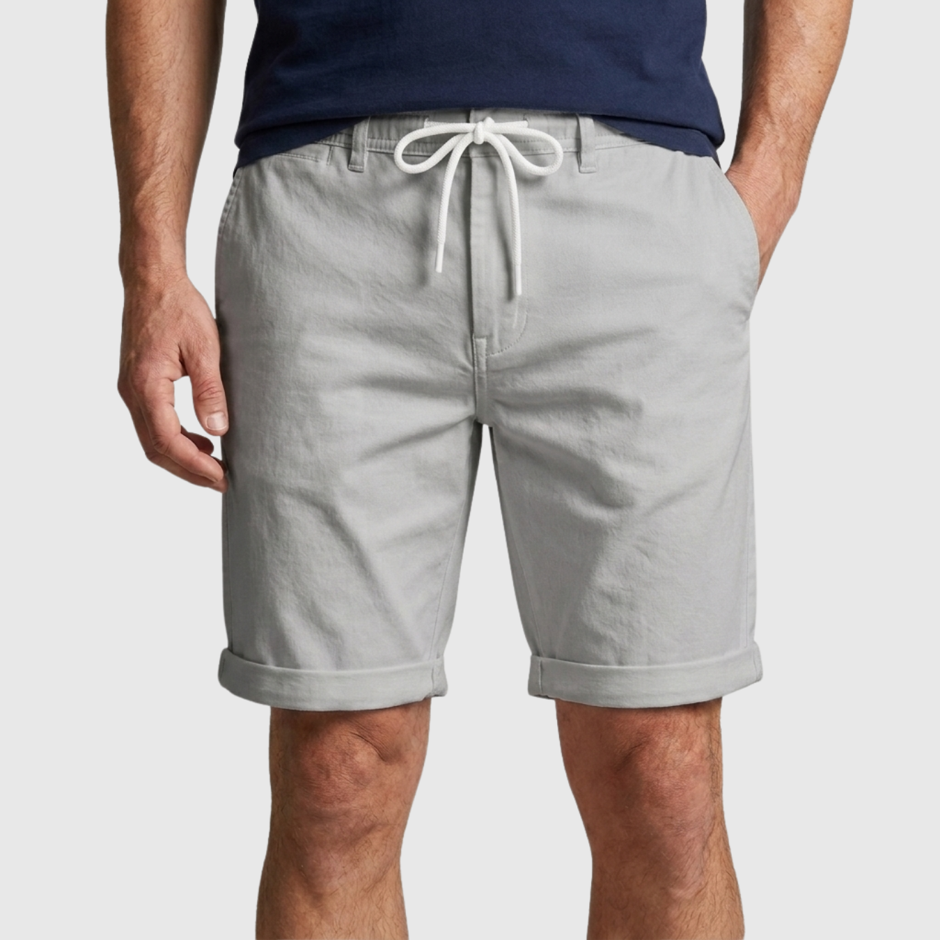 Short homme lin taille élastique à cordon coupe droite
