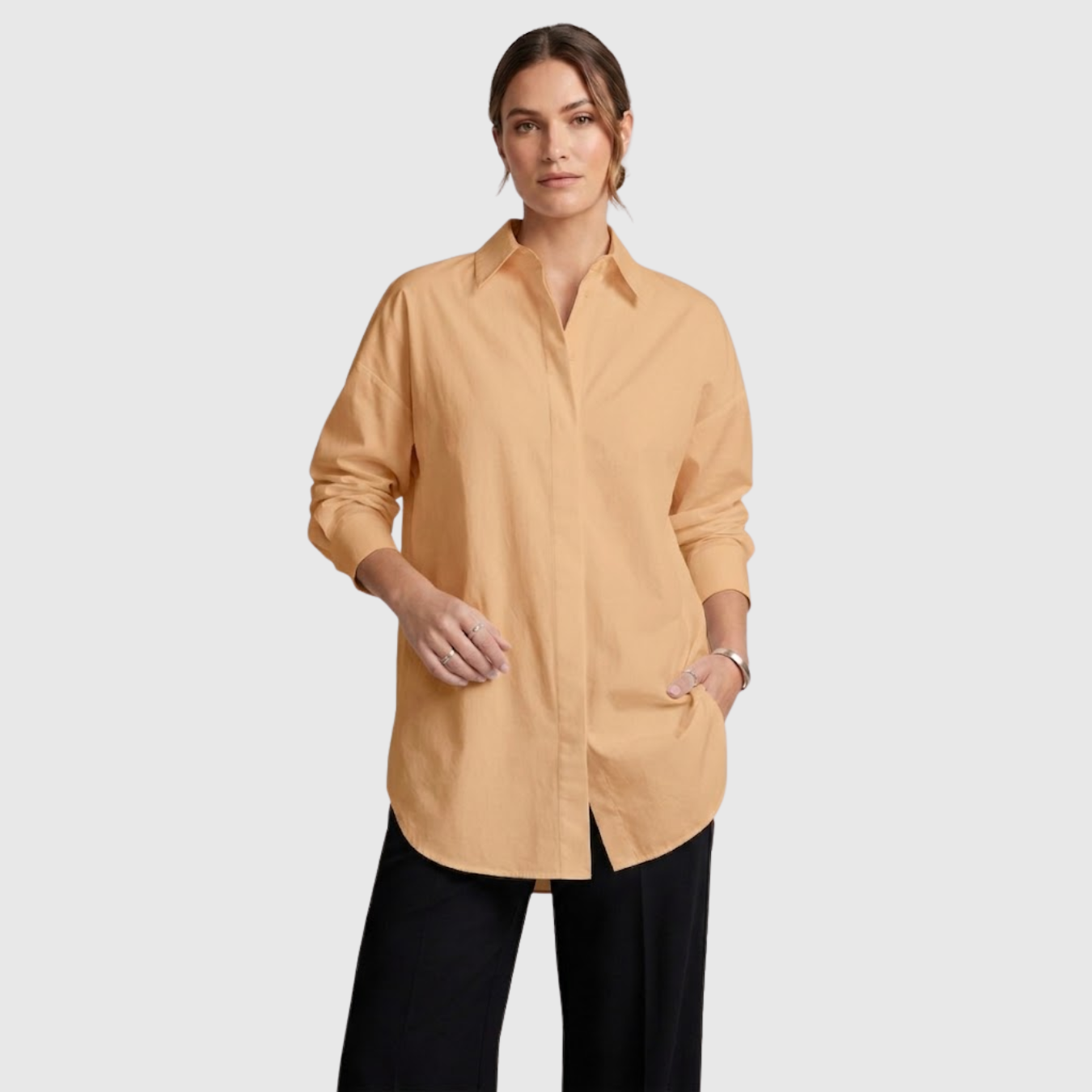 Chemise femme longue manches longues col chemise coupe ample boutonnée