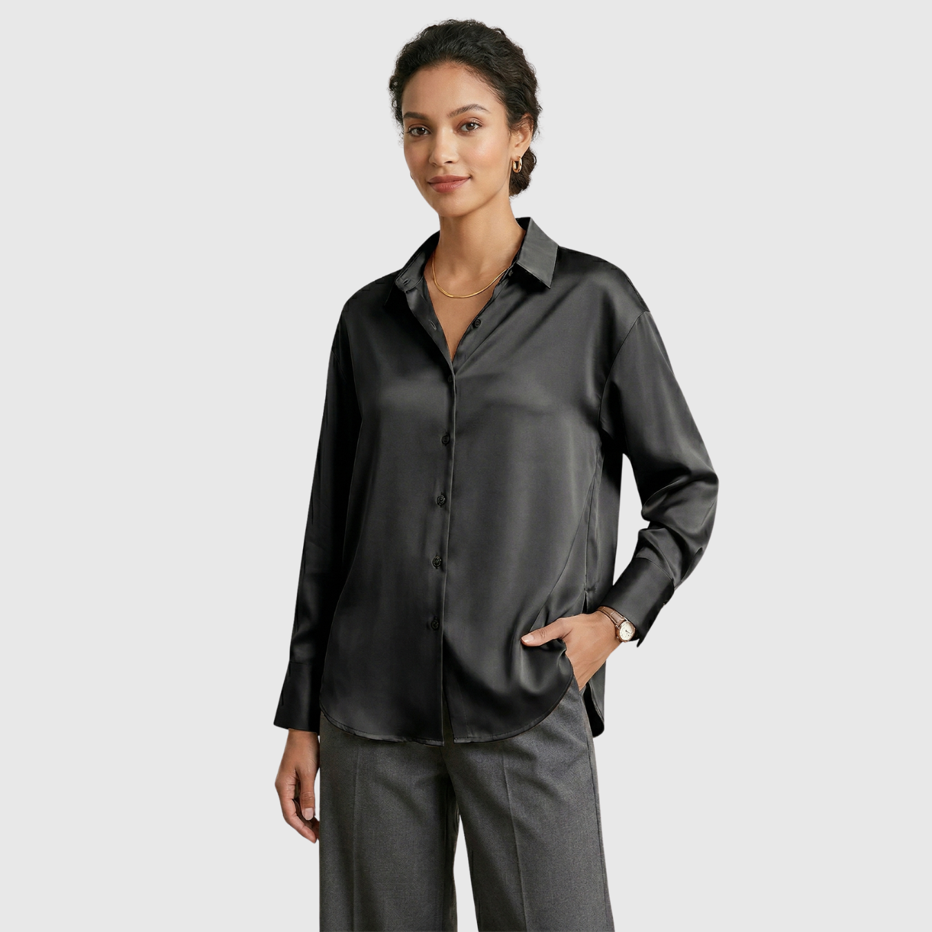 Chemise femme soie manches longues col chemise fermeture boutonnée