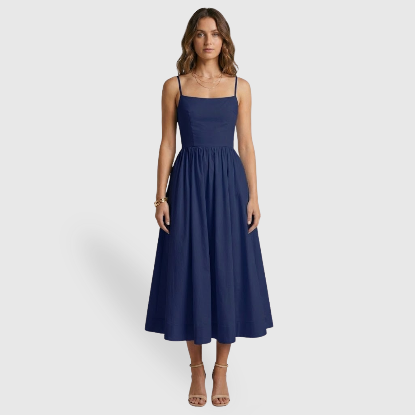 Robe midi femme bretelles fines coupe cintrée taille marquée