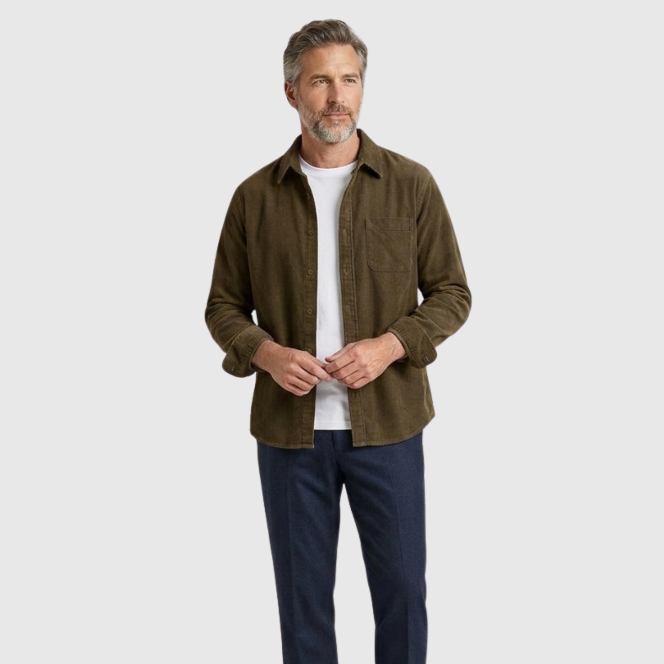 Chemise homme velours côtelé manches longues coupe droite boutonnée