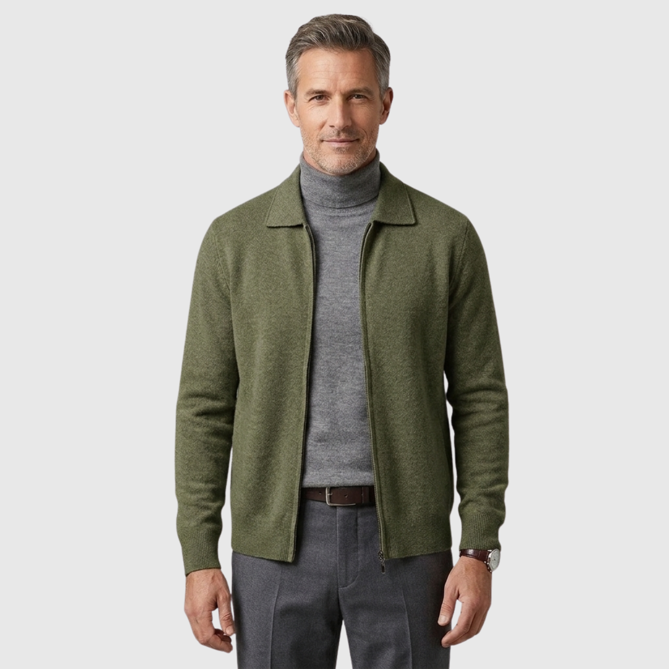 Gilet homme cachemire col chemise maille tricotée fermeture zippée