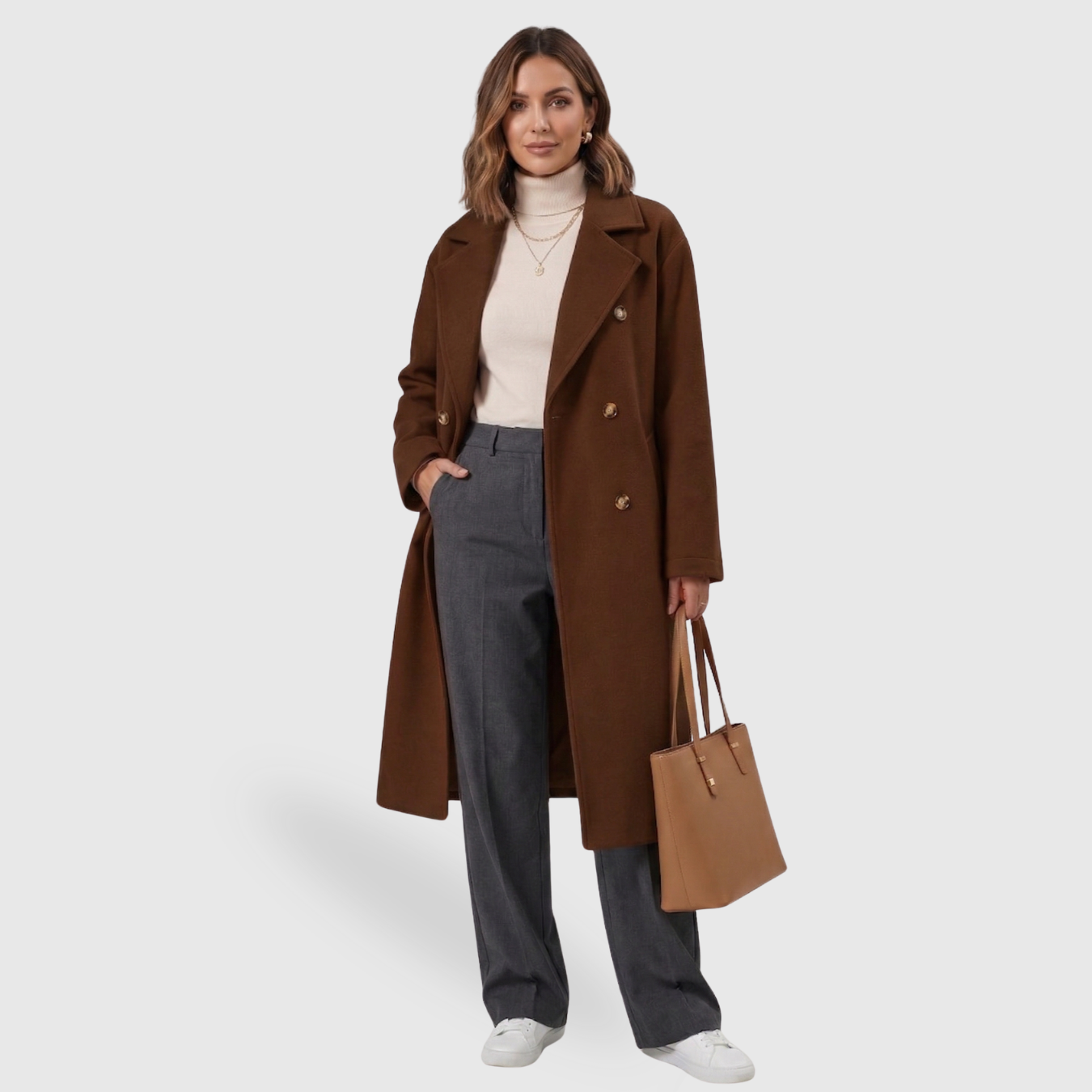 Trench femme laine coupe A ceinturé double boutonnage long manteau