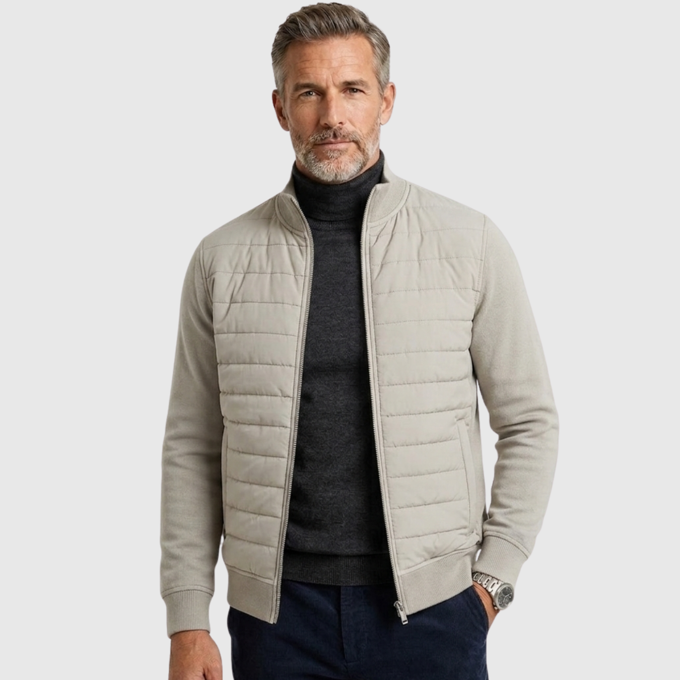 Veste homme matelassée hybride manches maille fermeture zippée
