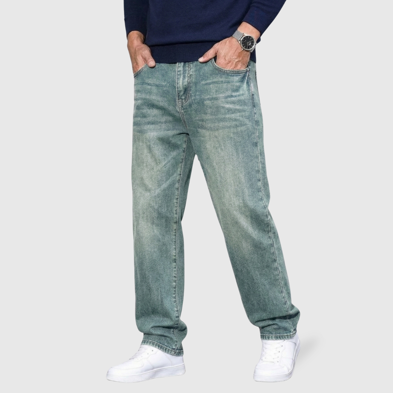 Jean baggy homme coupe large denim taille haute pantalon streetwear