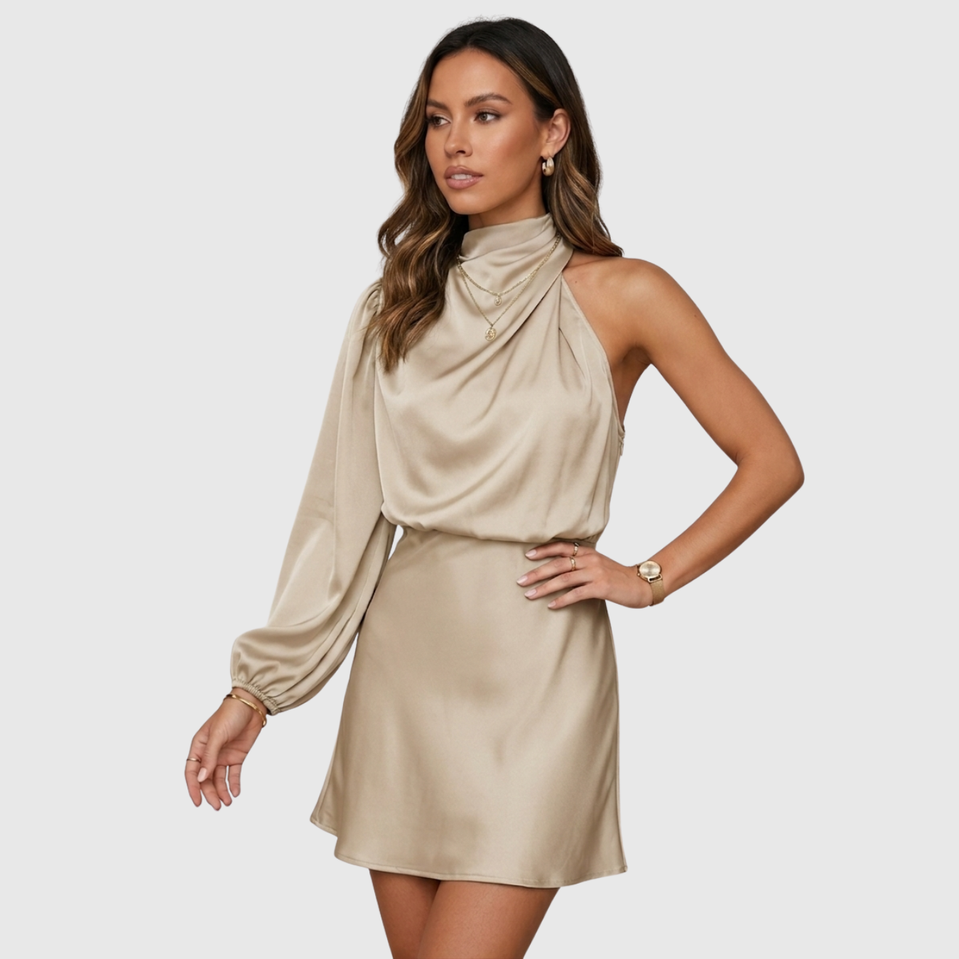 Robe asymétrique femme une épaule manches longues