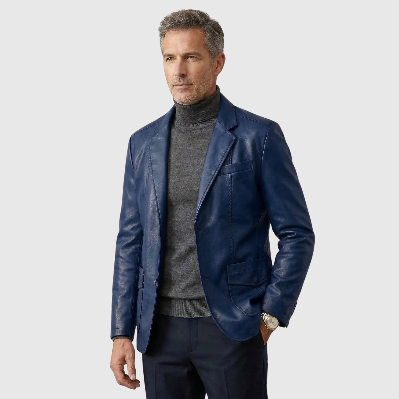 Blouson cuir homme zippé coupe ajustée col classique