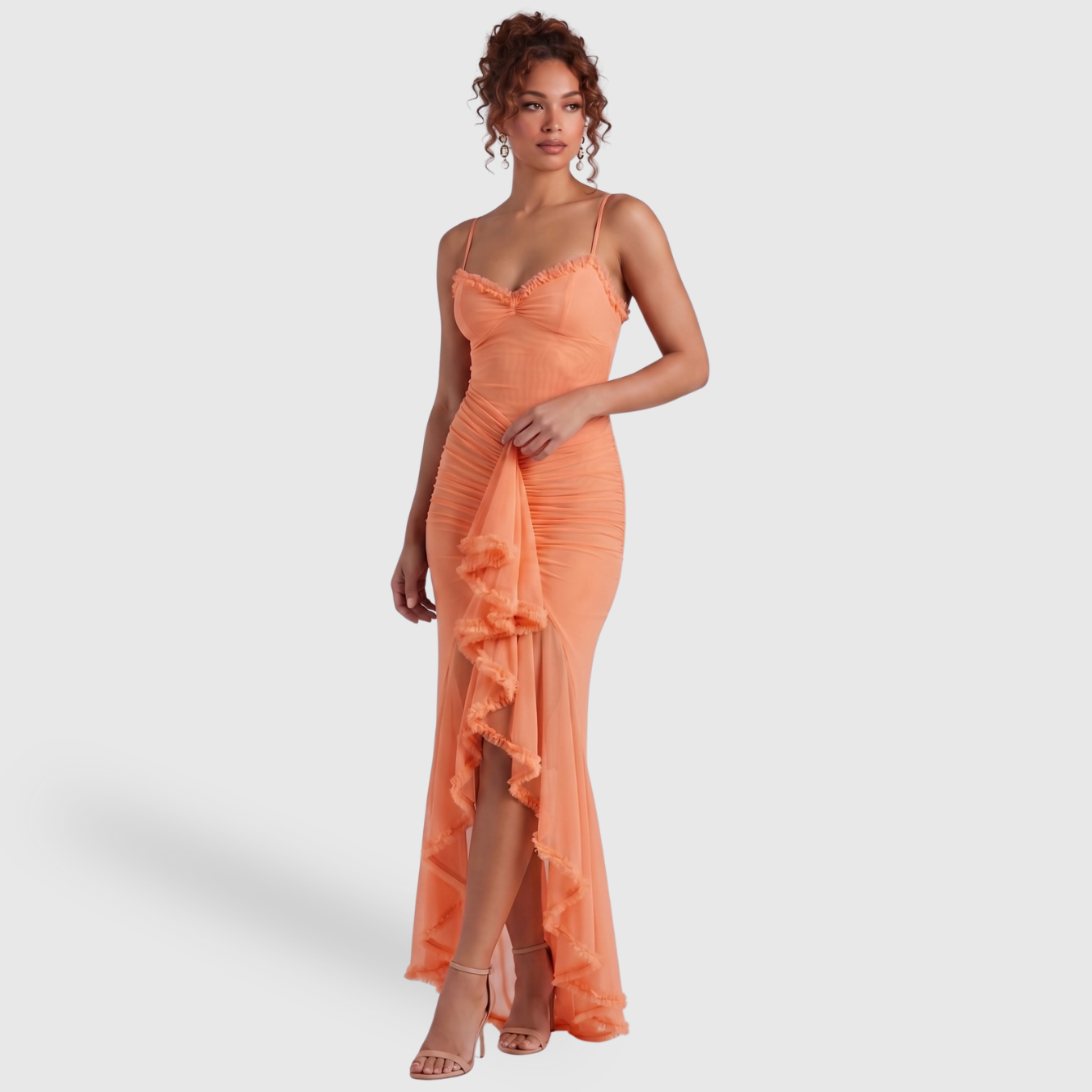 Robe longue femme fendue coupe fluide bretelles fines