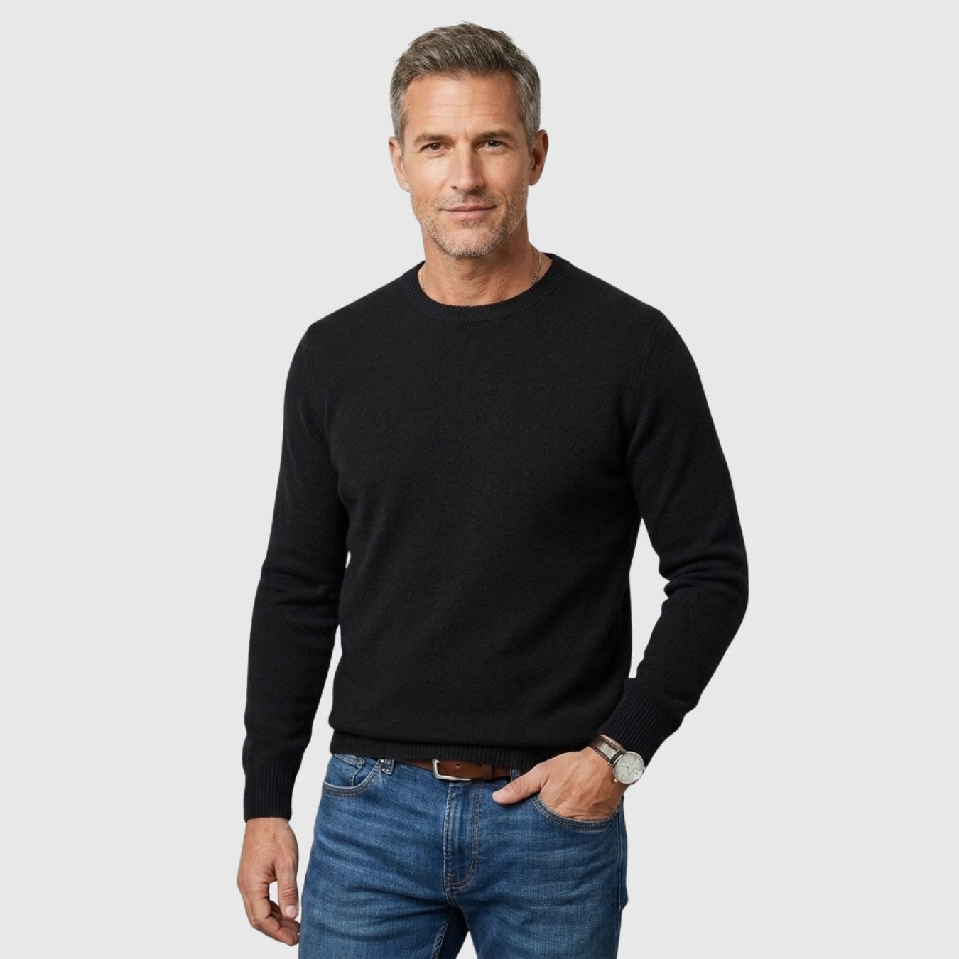 Pull homme laine col rond manches longues coupe décontractée