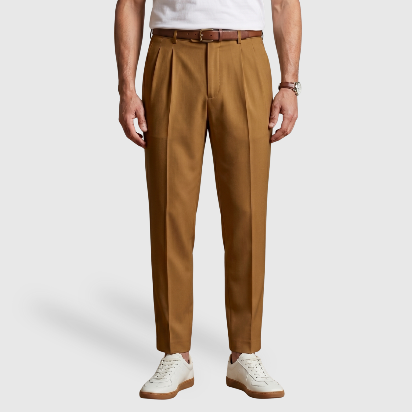 Pantalon homme tailleur plissé jambe droite taille haute
