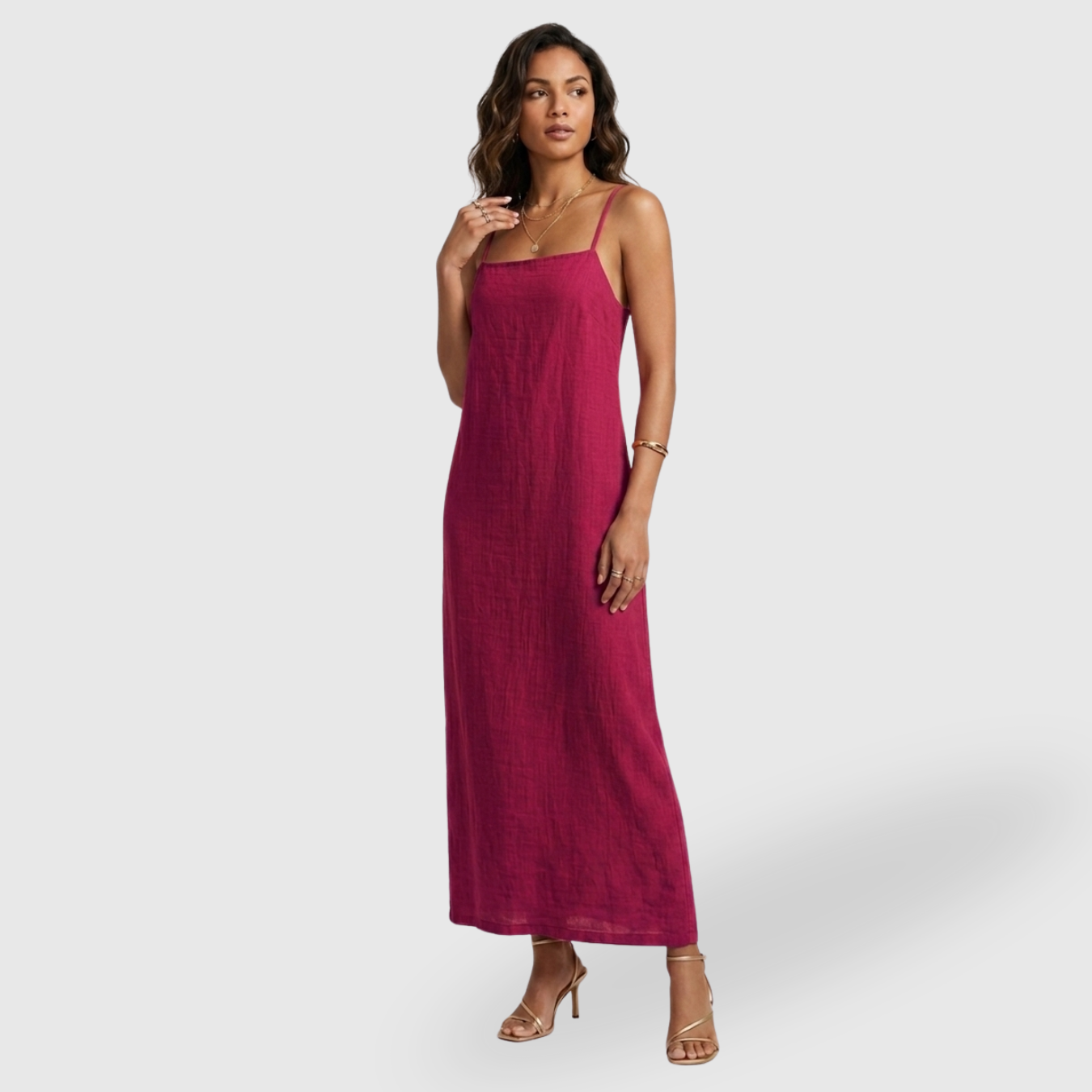 Robe longue femme coton bretelles fines col carré