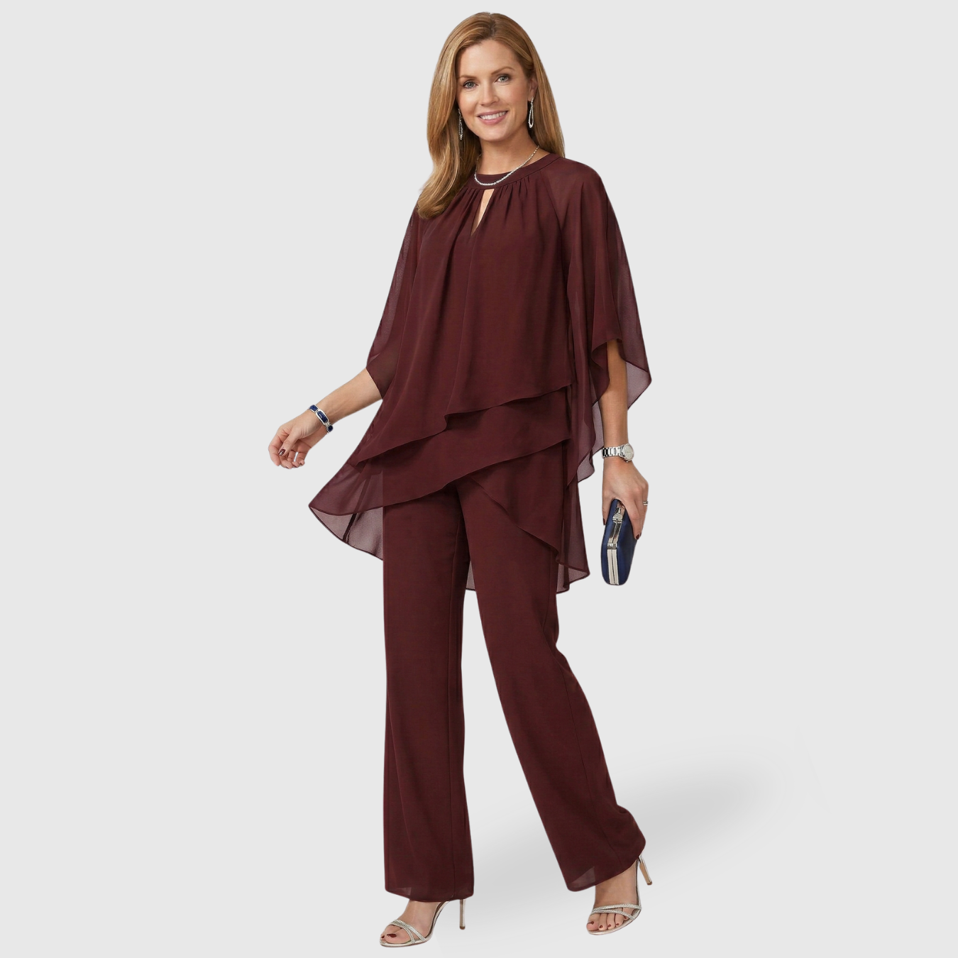 Ensemble pantalon femme habillé mousseline coupe fluide élégant