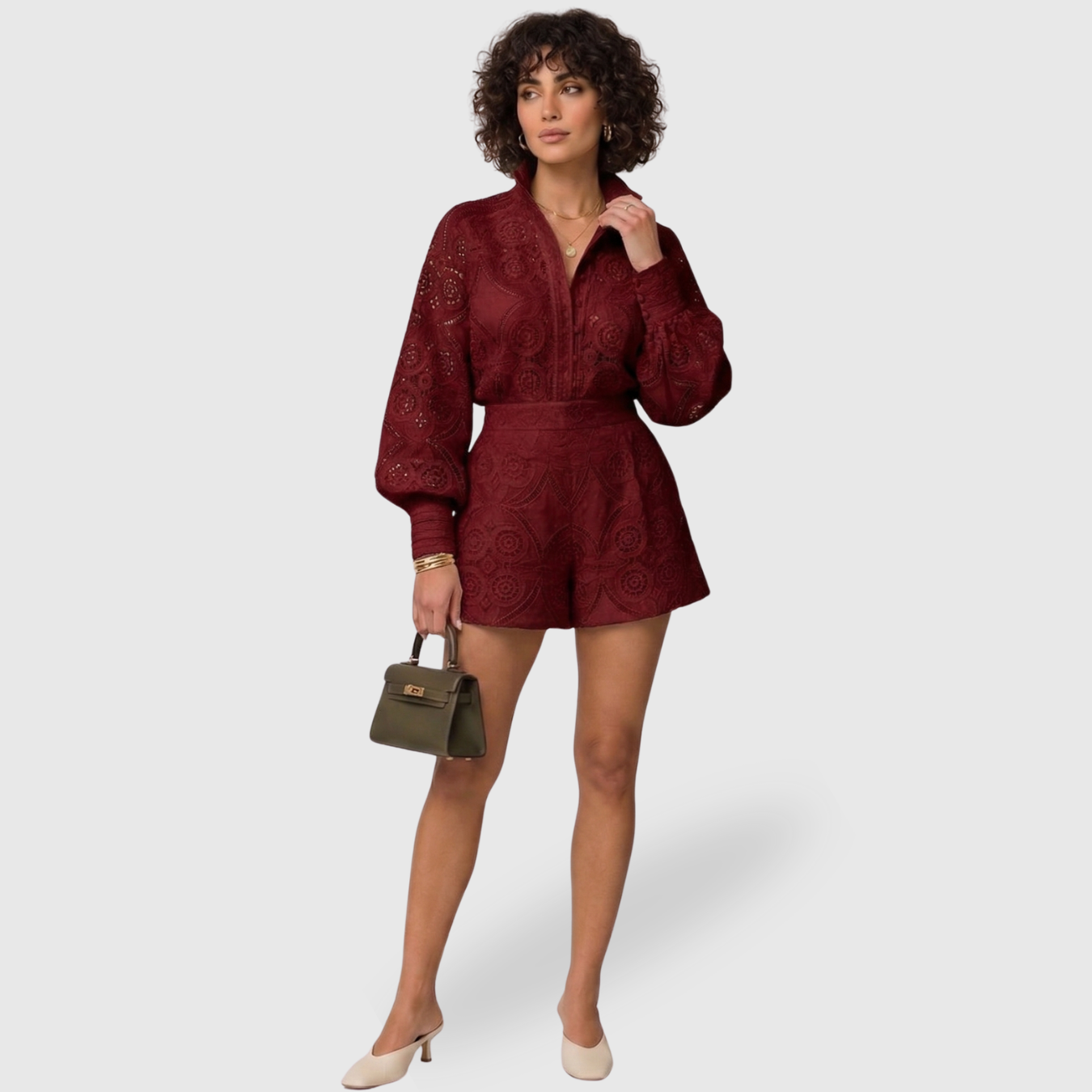 Ensemble femme dentelle deux pièces top et jupe coupe ajustée élégant