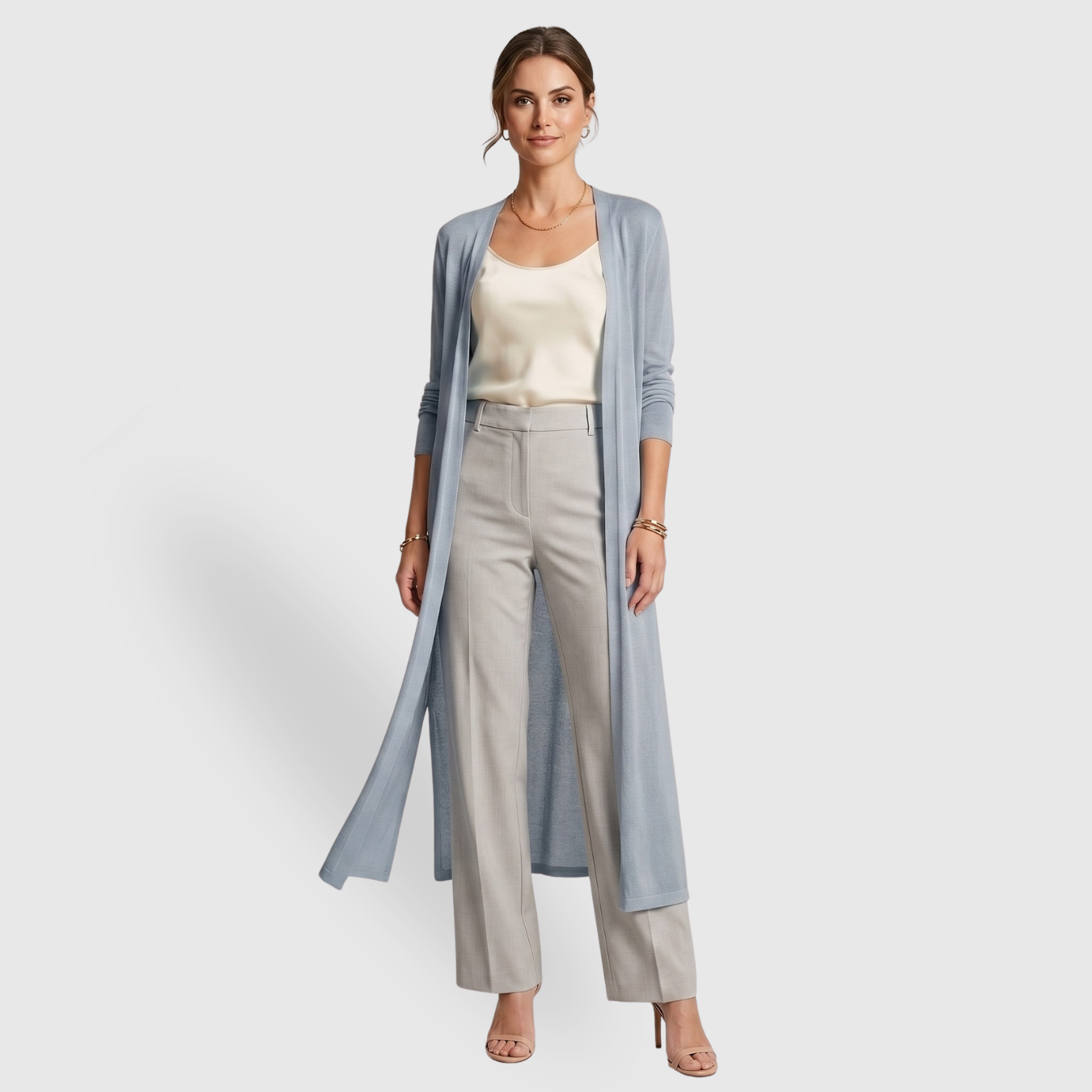 Gilet long femme léger ouvert coupe fluide manches longues