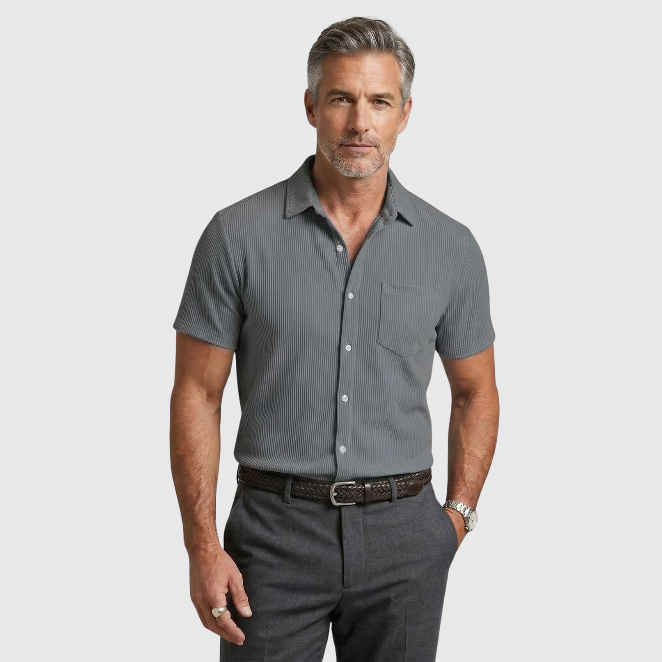 Chemise homme à rayures manches courtes col boutonné coupe décontractée été