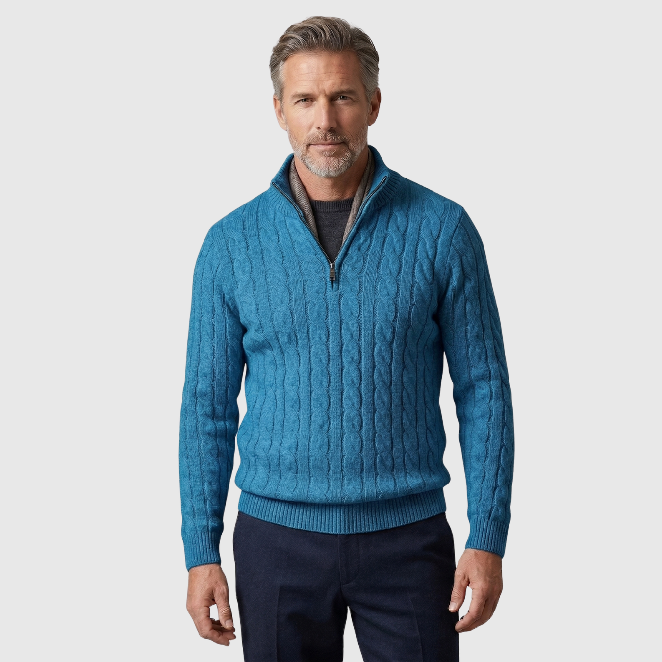 Pull homme col camionneur maille torsadée manches longues fermeture zippée
