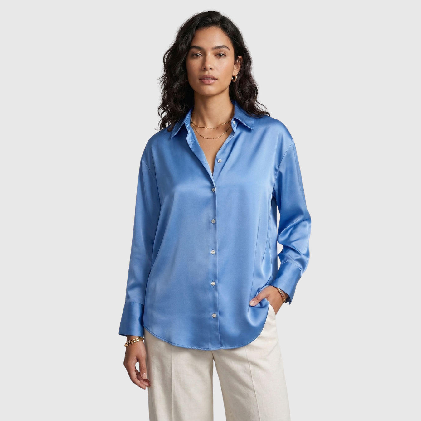 Chemise femme fluide manches longues col classique fermeture boutonnée