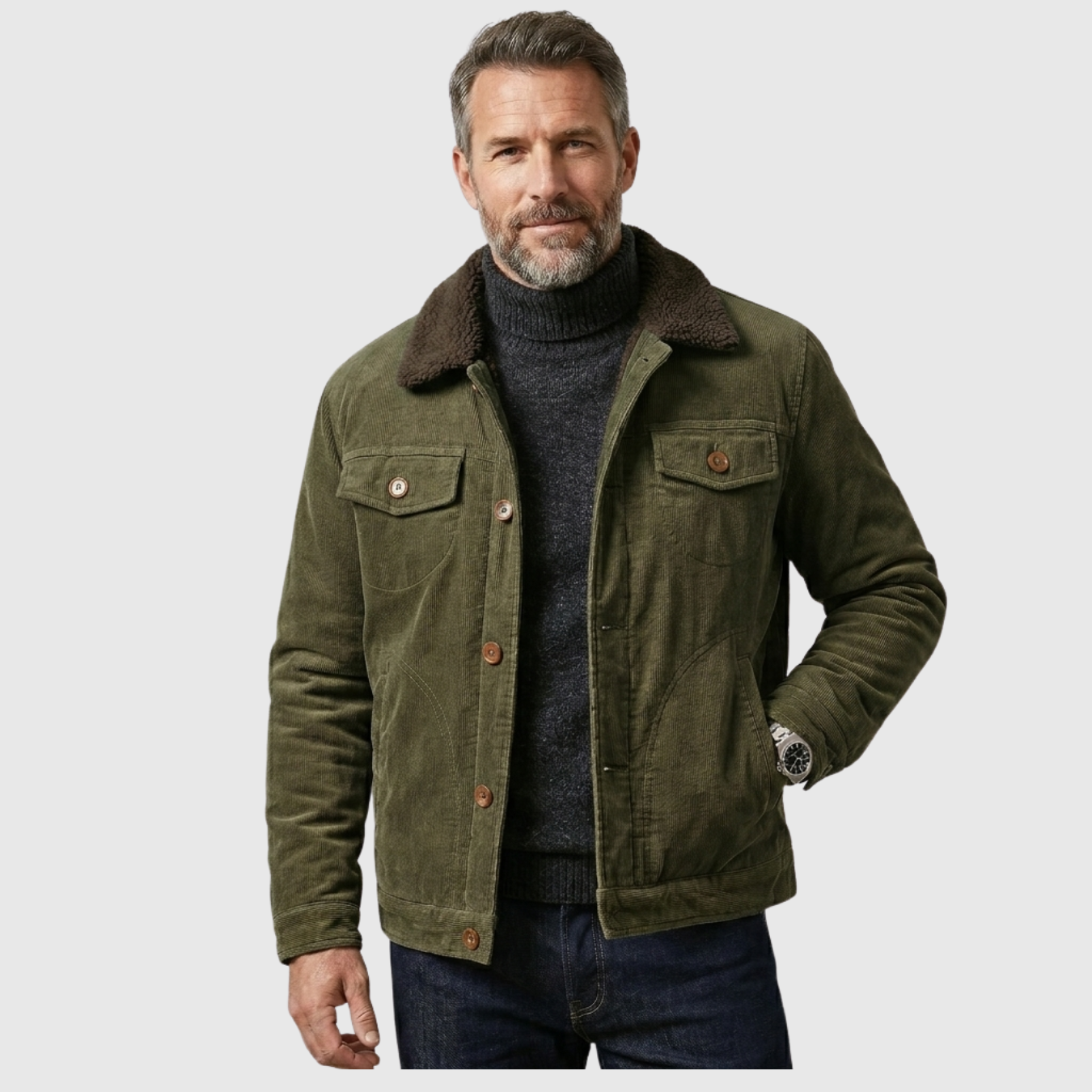 Veste en velours côtelé homme col chemise fermeture boutonnée poches multiples
