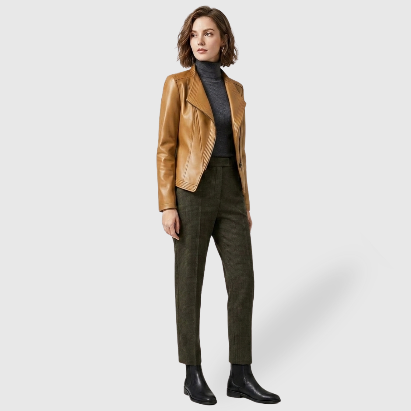 Veste femme simili cuir fermeture zippée coupe ajustée col large
