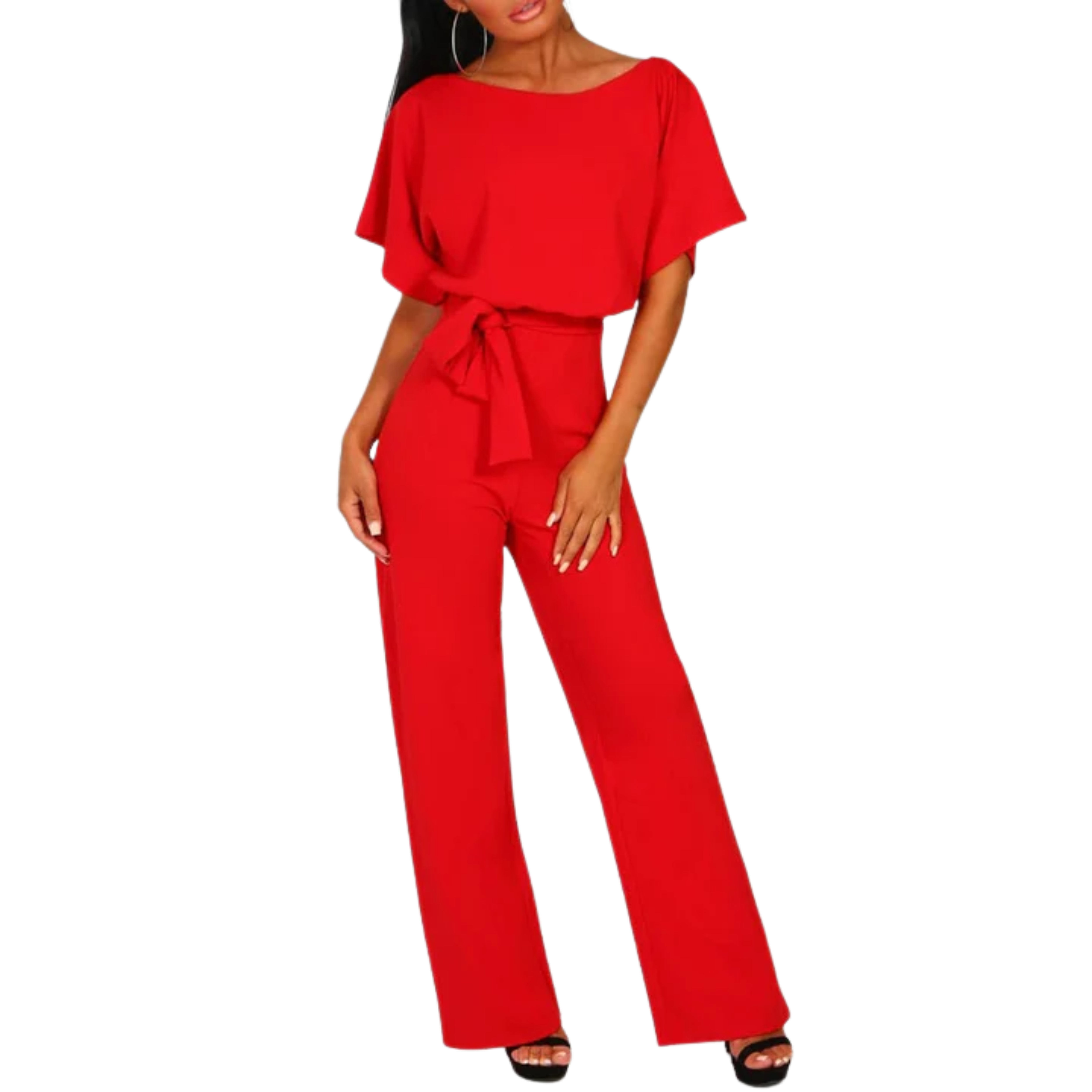 Combinaison femme jambe large — avec ceinture et manches courtes — plage