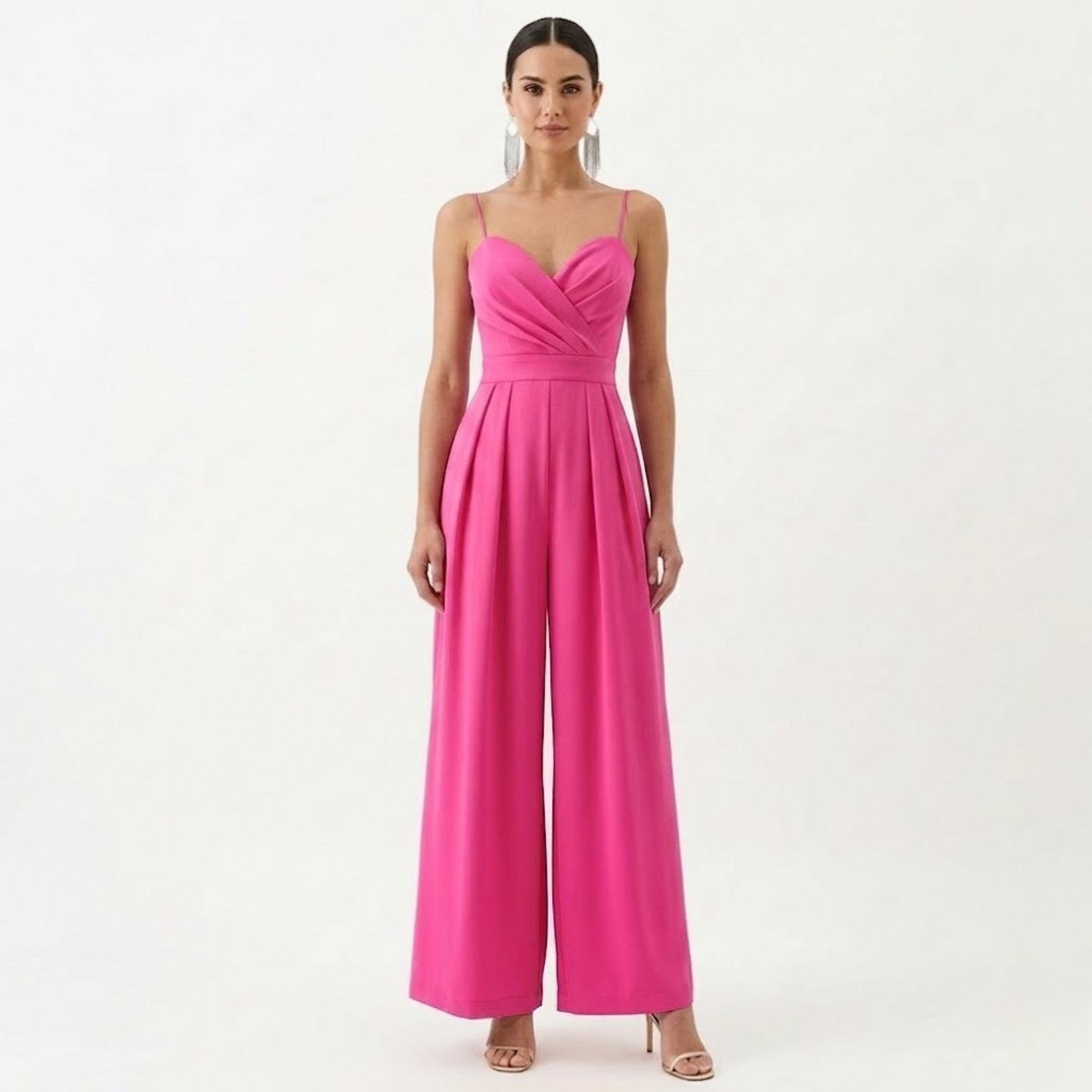 Combinaison pantalon large femme taille haute col V à bretelles