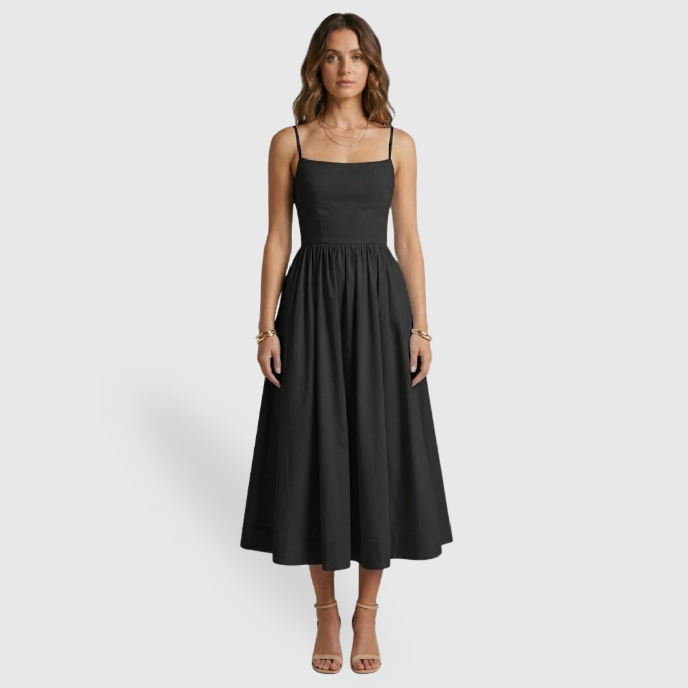 Robe midi femme bretelles fines coupe cintrée taille marquée
