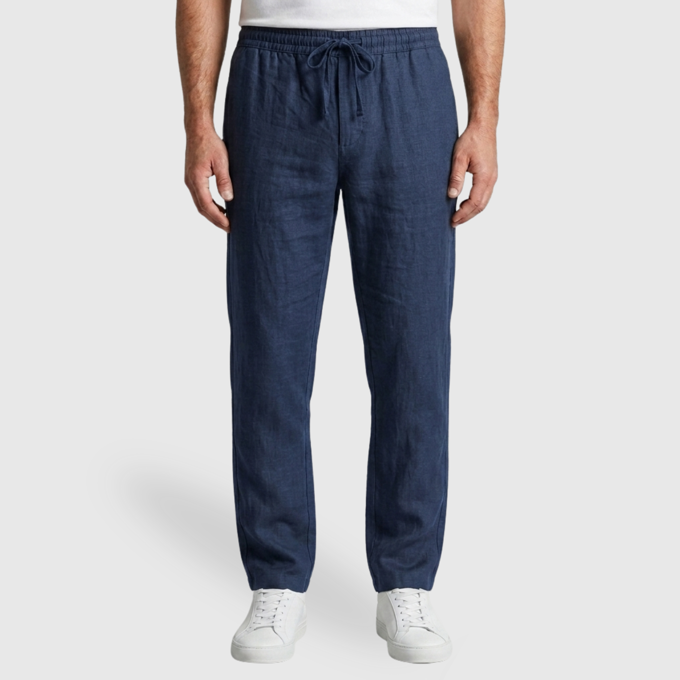 Pantalon homme coton lin taille élastique avec cordon coupe droite