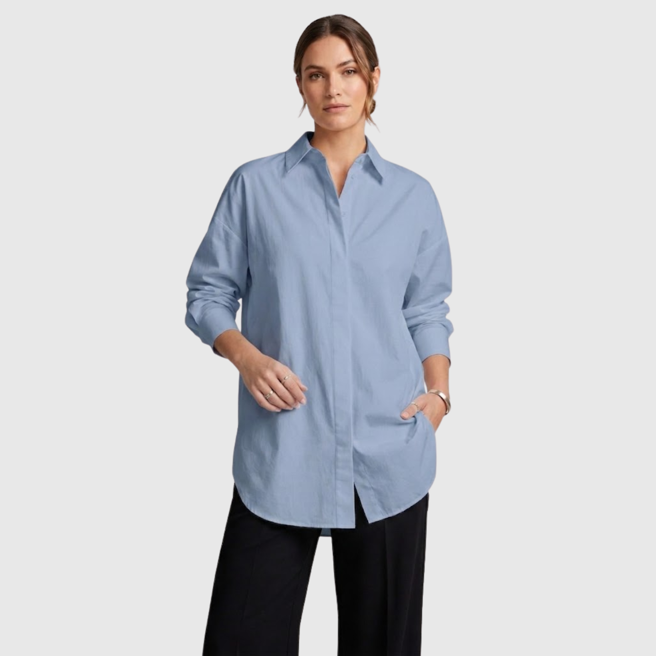Chemise femme longue manches longues col chemise coupe ample boutonnée